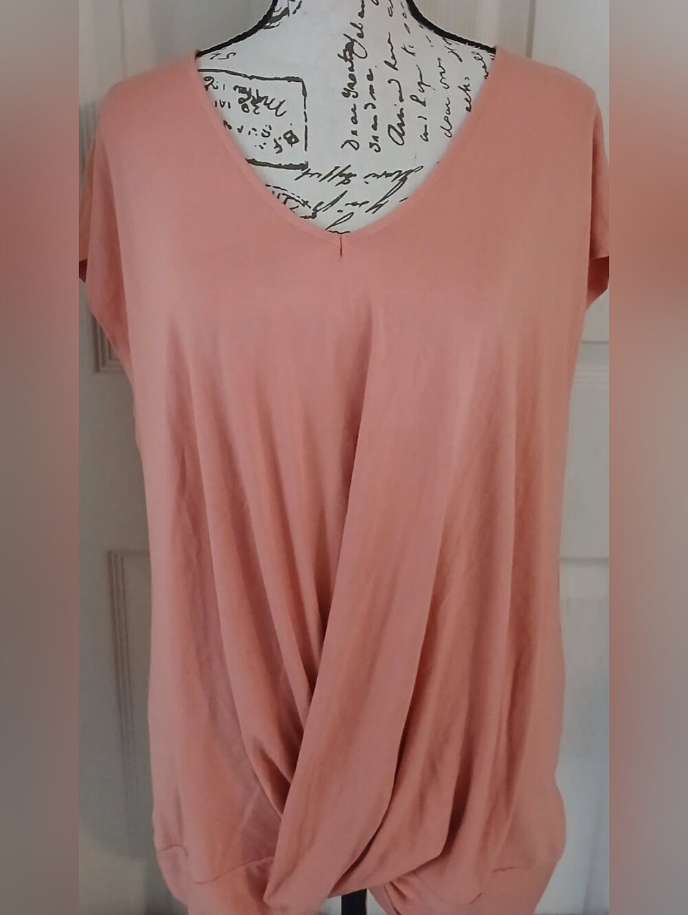 5/$25 Cupio Dusty Peach Twist-Front V-Neck Short Sleeve Tee